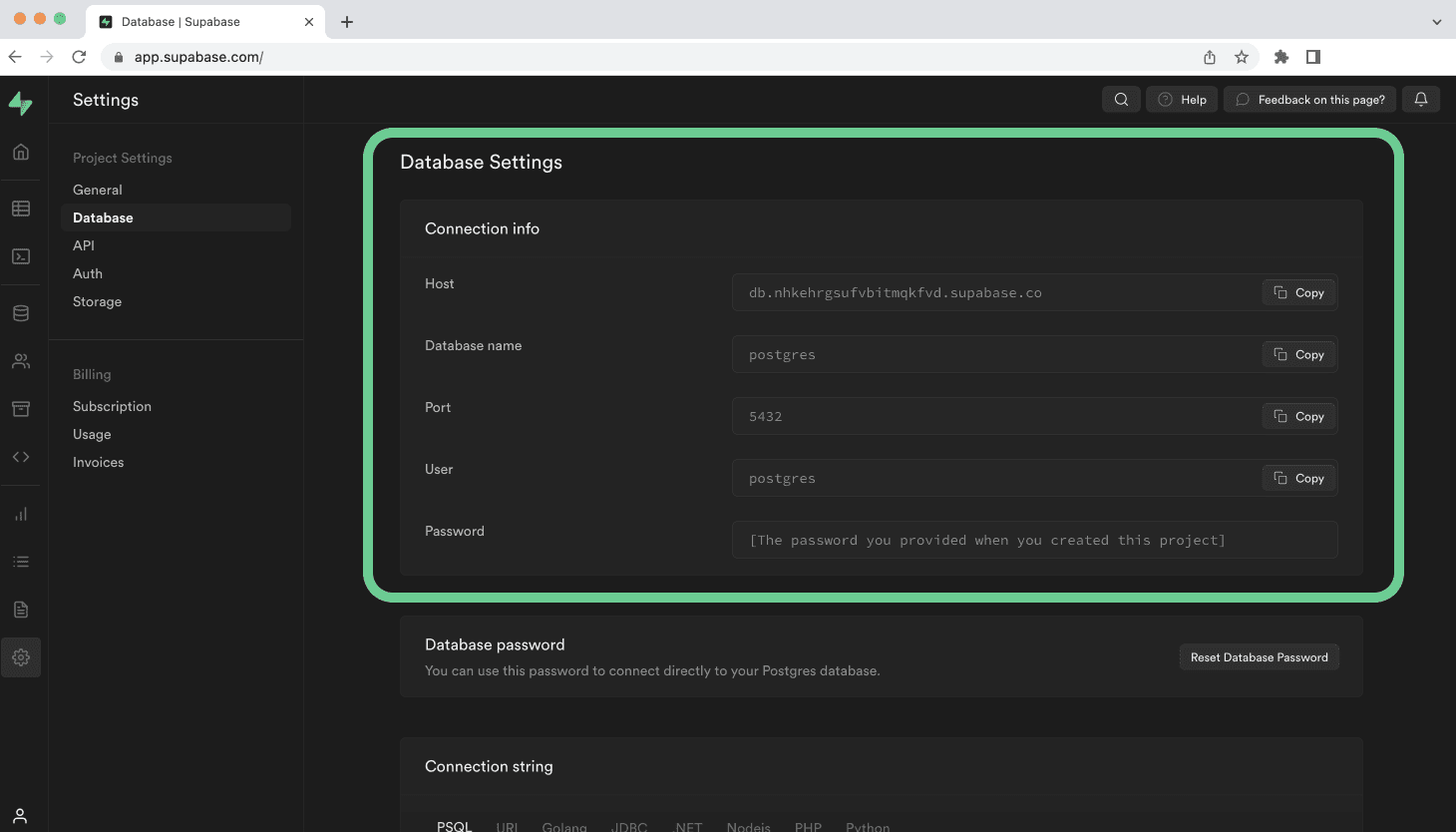 Supabase dashboard